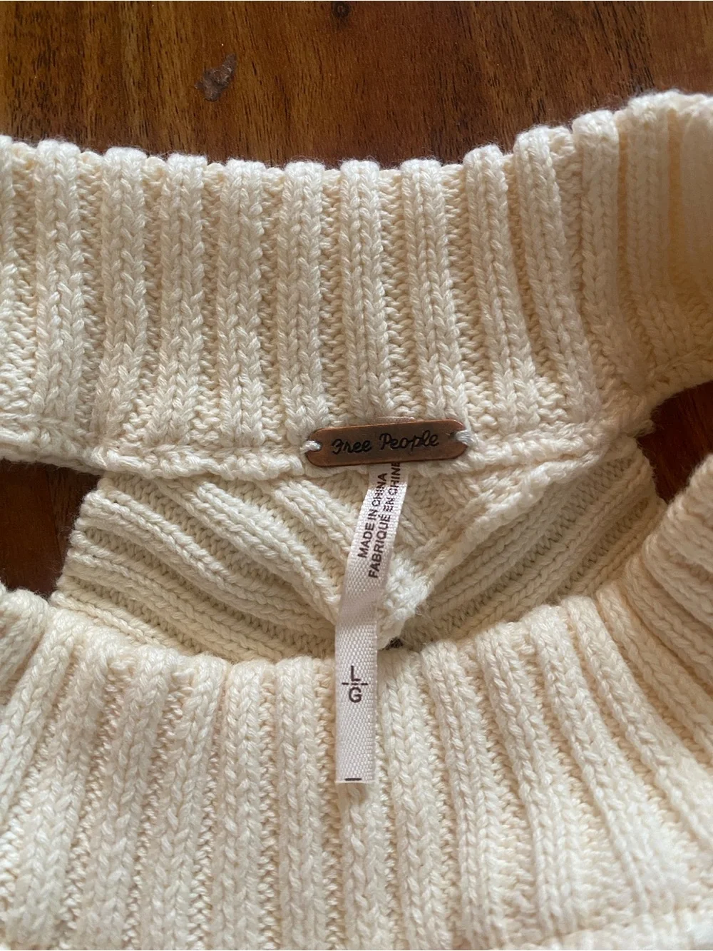 Free People Womens Cream Chunky Knit Ribbed Cutout Turtleneck Sweater Size Large